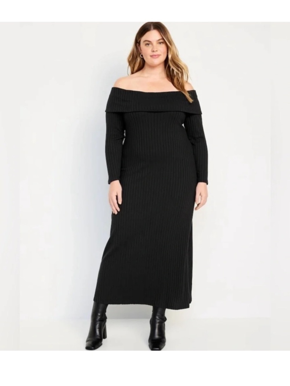 Old Navy Black Off-Shoulder Rib-Knit Maxi Dress